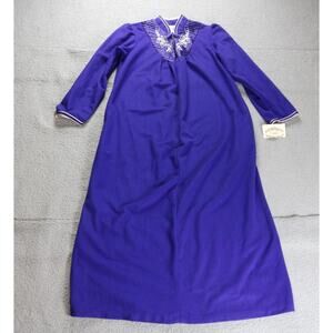 Vintage Cachet Dress S Purple White Velour Embroidered House Nightgown USA